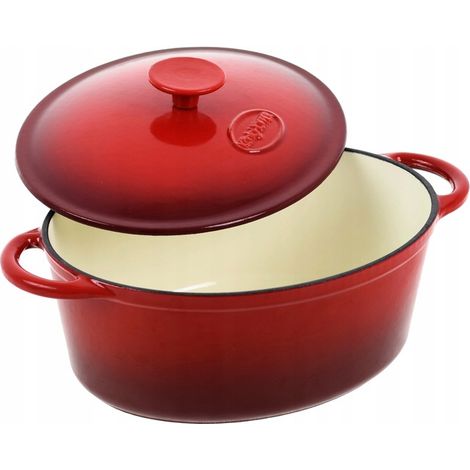 Teglia da forno in ghisa smaltata da 6,4 litri a collo d'oca profondo con coperchio, adatta per piani cottura a induzione a gas.