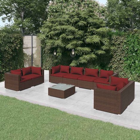 Salon de jardin 9 pcs Ensemble Table et Chaise de Jardin - avec coussins Résine tressée Marron BV975836 - BonneVie (1/5)