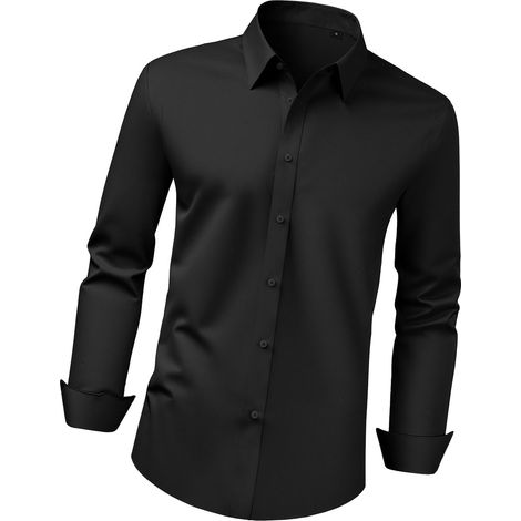 Herren-Langarmhemd mit Knopfleiste, knitterfrei, schmale Passform, Stretchmaterial, geeignet für Business und Hochzeiten, schwarz (1/5)