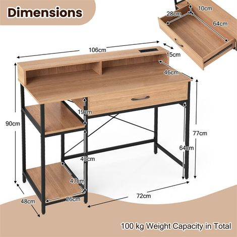 Computer Desk with Power Outlets and Top Shelf Home Office Study Writing Desk (1/5)
