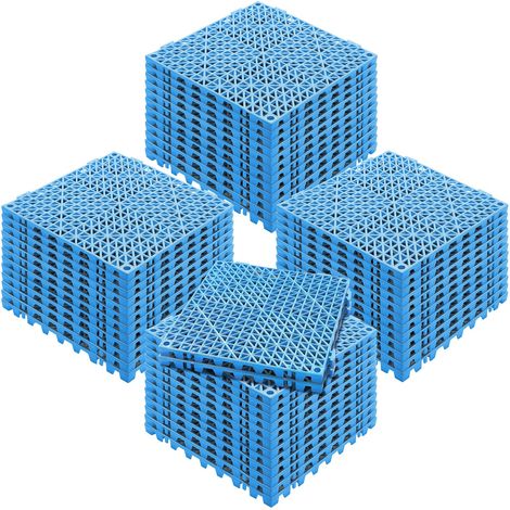 Dalles de drainage modulaires emboîtables, lot de 50 (30 x 30 cm), en PVC souple, antidérapantes et perforées, idéales pour toilettes, salle de bain, cuisine, piscine et zones humides. Couleur : bleu. (1/5)