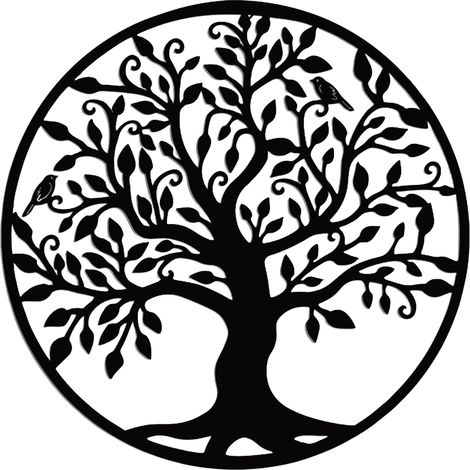 Großer sonniger Baum, Metall-Wanddekoration, Schmiedeeisen-Silhouette, Heimdekoration, schwarz