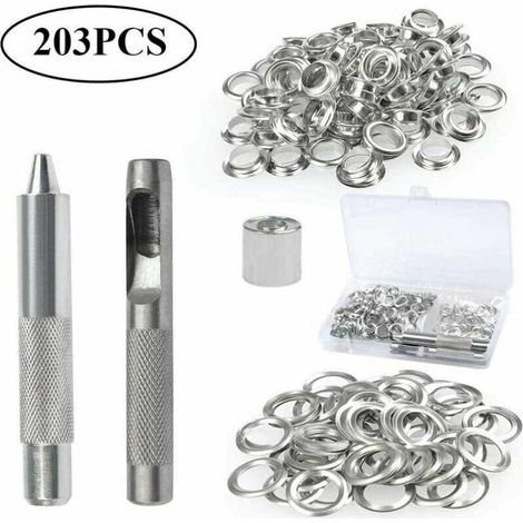 Kit d'œillets à œillets, 100 jeux d'œillets de 12 mm, kit de réparation de bâches, avec 3 œillets pour outils d'œillets pour bâches, tissus, tentes et fabrication (1/4)
