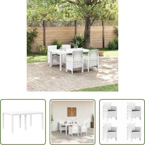 vidaXL Terrassendinner -  Garten Essgruppe 5 pcs Weiß Polt Rattan