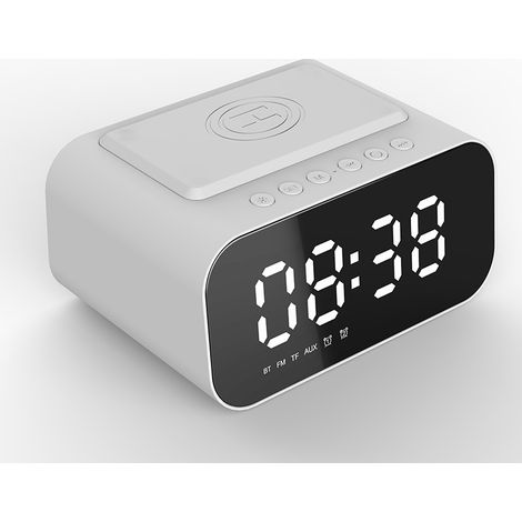 BT510 Blanc • Réveil multifonction avec haut-parleur, radio FM, affichage LED, charge rapide USB et charge sans fil 10 W • Convient à une utilisation à domicile et en extérieur (1/5)