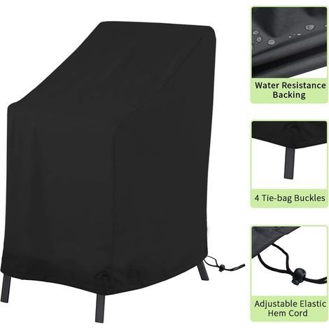 Wasserdichte Gartenstuhlhülle (120 x 65 x 65 x 80 cm) – schwarz, stapelbar, aus 210D Oxford-Gewebe, mit Kordelzug und Schnalle (1/4)