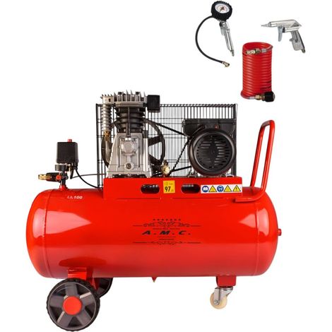 Compressore aria da 100 litri 1500W elettrico coassiale 3 Hp 8 Bar salvaspazio