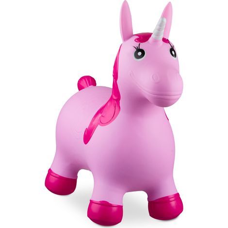 Relaxdays Hopping Unicorn, Air Pump Included, Up to 50 kg, BPA-Free, Space Hopper, Pink