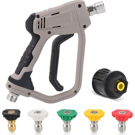 Pistolet de lavage haute pression 4000 PSI - Yuirshion 5 buses - Raccord rapide - Avec interface M22 - Adaptateur Karcher K1-K7 compatible - Kit de pistolet de lavage de voiture pour appareil