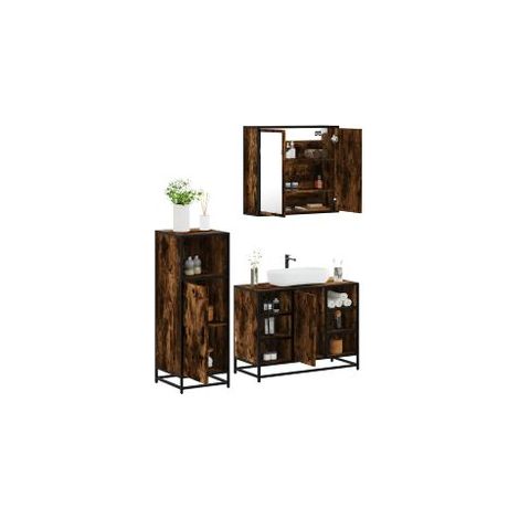 Ensemble de meubles de salle de bain 3 pcs Chêne fumé (1/5)