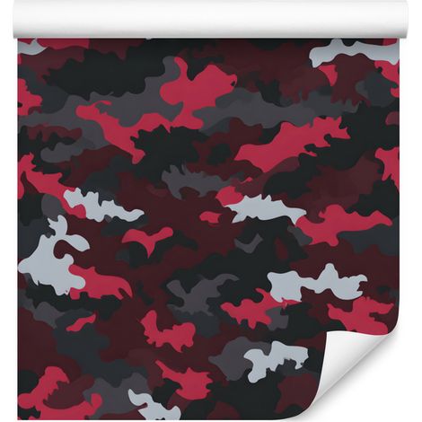 Carta da parati mimetica militare bordeaux e rosa per soggiorno e camera da letto, 50x1000 cm (1/5)