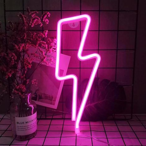 Neon-Leuchtschild mit Blitzmotiv – 1 Stück – PVC und LED – Leuchtende Wanddekoration – Wohnzimmer, Schlafzimmer, Party – Rosa (1/5)