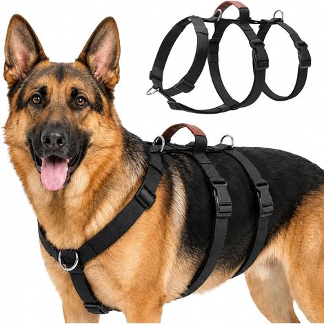 Harnais Anti-Fugue pour Chien, Harnais Anti-Traction Réglable avec Poignée et Attache Devant, Durable Respirant Dog Harness pour Chiens de Taille Moyen Grand L'entraînement la Randonnée (Noir, M) (1/5)