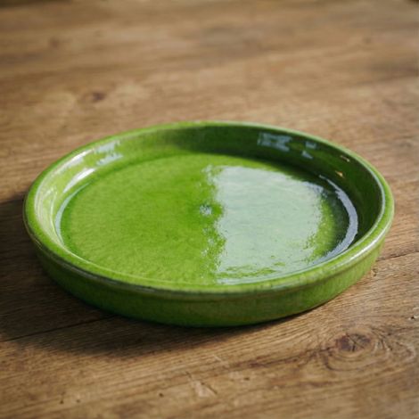 Soucoupe 28cm vert pomme faite à la main en terre cuite émaillée
