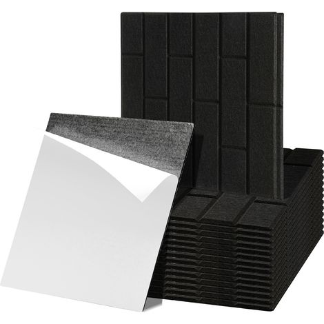 Randaco 18 pièces Panneaux acoustiques Carreaux carrés Auto-Adhésif Haute Densité de Polyester Noir (1/5)