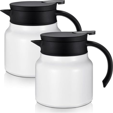 Confezione da 2 caffettiere termiche isolate da 800 ml, piccole teiere in acciaio inox con isolamento sottovuoto, dispenser per bevande al latte, colore bianco (1/5)