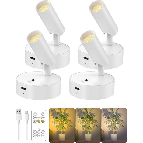 Spot LED Sans Fil pour intérieur 3000 mAh,Applique Murale Intérieure rechargeable à 3 couleurs et gradation de lumière, pour mur et arbre, éclairage ascendant autocollant pour plantes (1/5)