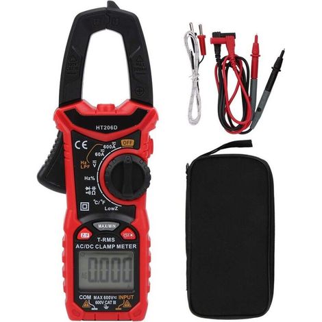 Stromzange HT206D. AC/DC-Messbereich: 0 A – 600 A. Digitales Multimeter mit automatischer Moduswahl. LCD-Anzeige. CAT III 600 V (1/5)