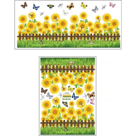 Lot mural PVC tournesol pour décoration jardin, stickers plinthe adhésifs chambre enfant salle de bain, poster décoratif. (1/5)