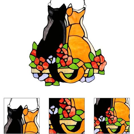 Tinted Glass Window Panel for Cats, Tinted Iron Hanging Ornament, 1 Piece, Cat Motif Home Decoration for Living Room, Bedroom (Photo Payment) (1/5)