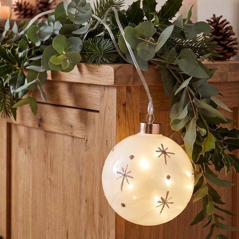 Palla di Natale a led in vetro bianco con stelle (1/2)