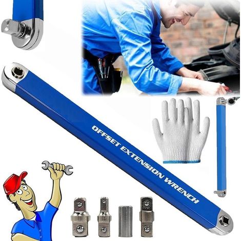 Pro Zero Offset Verlängerungsschlüssel Bester Offset-Verlängerungsschlüssel für enge Reichweiten Multifunktionaler Ratschen-Verlängerungsschlüssel-Satz mit 1/2", 1/4" 3/8" Antriebsadaptern (1 Stück) (1/5)