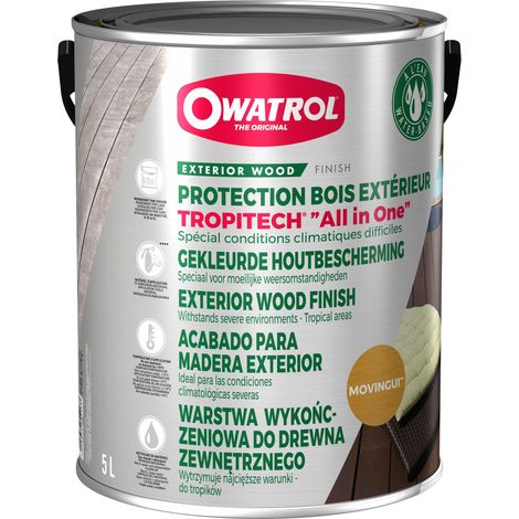Acabado de protección tintado para cubiertas, muelles, chalets y revestimientos Owatrol TROPITECH® 'All in One' Teca (ow35) 5 litros (1/2)