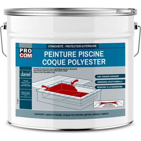 Peinture piscine coque polyester, béton, peinture piscine polyuréthane étanche et souple, haut de gamme PROCOM ffffff 12.5 Kg (1/2)