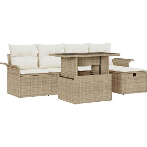 Garden Sofa Set 6 pcs Beige Poly Rattan vidaXL (1/5)