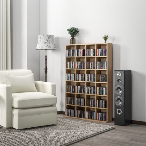 HOMCOM Meuble de Rangement Multimédia 456 CD/336 DVD - Bibliothèque en Bois, Étagères Réglables, 89x130,5cm, Bois Naturel