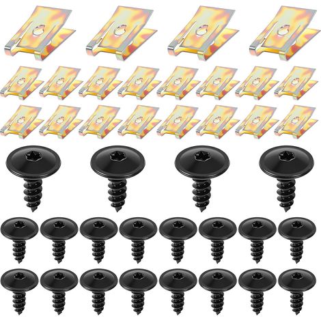 Lot de 20 vis et écrous de clip pour protection sous le plancher - Vis de type U - Vis de protection anti-encastrement de voiture - Kit de vis et de clip à rainure pour pare-boue (1/5)