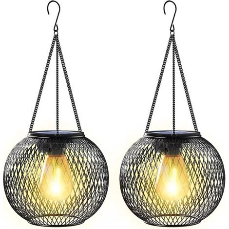 Lanterne de jardin d'une autonomie de 48 heures Lampe solaire extérieure rétro en métal étanche IP65, avec détecteur de lumière Idéale pour les pergolas, les cours, Noël et Halloween (lot de 1) (1/5)