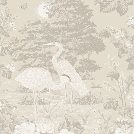 Izumi Oriental Cranes Wallpaper Paste the Paper Half Drop Match 10m x 52cm Cream (1/4)