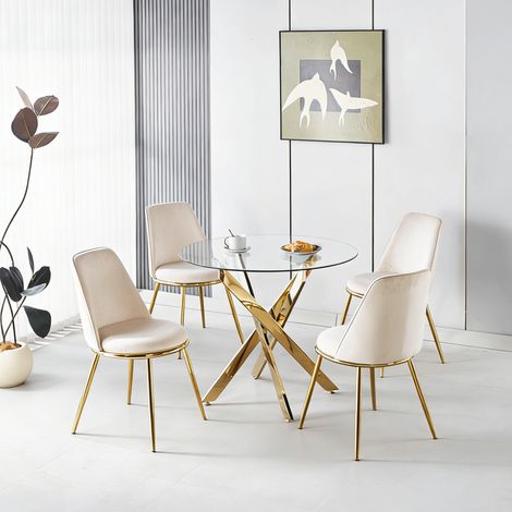 chaise salle manger velours dossier haut blanc crème OKMYHOME (1/5)
