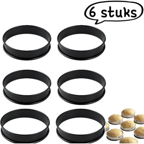 Moule à muffins (lot de 6) - Cercle à gâteaux en acier inoxydable - Cercle rond à double paroi avec revêtement antiadhésif - Moule à pâtisserie en métal - Diamètre : 10,5 cm - Zwart (1/5)