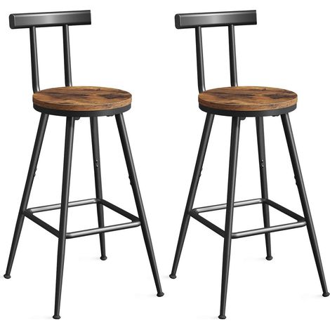 Barhocker 2er Set mit Rückenlehne, Vintagebraun & Schwarz, Metallrahmen (1/5)
