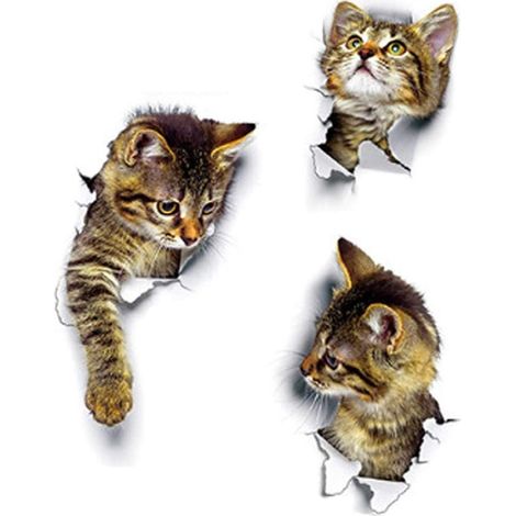 Juego de 3 pegatinas de pared, gato 3D, PVC impermeable, decoración removible, cocina, dormitorio, sala de estar. (1/5)