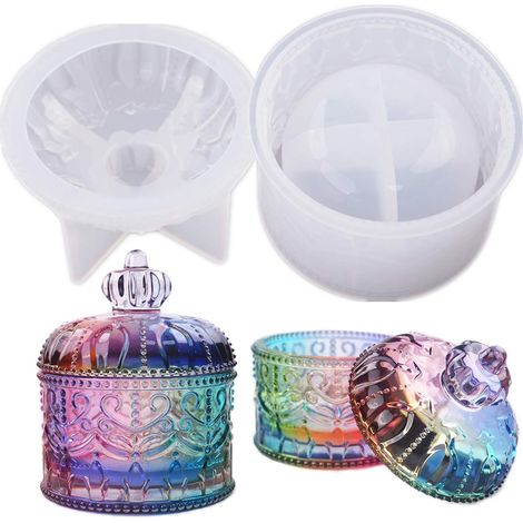 Molde de silicona, tarro vintage con tapa, para resina epoxi, manualidades, almacenamiento de joyas, portavelas, decoración (1/5)