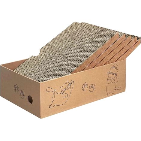 5 Pièces Carton Grattoir Chat avec 1 Boîte 42  26  13cm, Planche Ondulé Réversible pour Chaton Interieur, Planche Gratter Chats pour Jouer, Dormir, Pad Scratch Chat pour Protection Meubles, Murs (1/5)