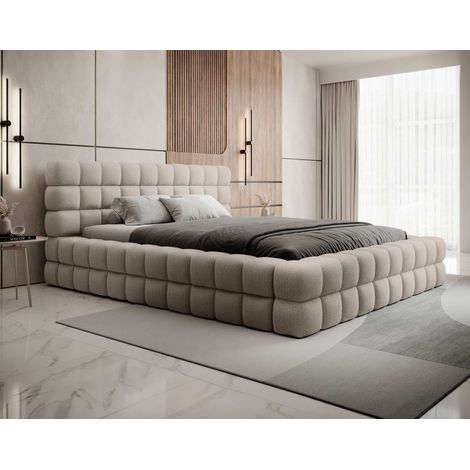Bestmobilier – Lit coffre 180x200 cm – Tissu bouclette beige – Sommier inclus – Coffre de rangement – Structure panneaux de particules (1/5)