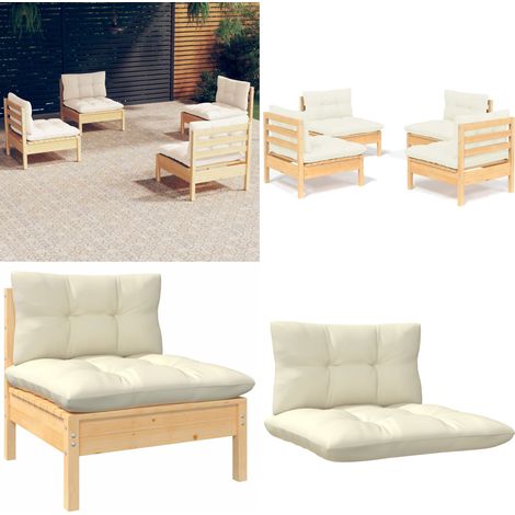 4-tlg. Garten-Lounge-Set mit Creme Kissen Kiefernholz - Gartensessel - Gartenloungeset - Rattan Möbel - Outdoor Furniture - Kiefernholz Gartenmöbel - Home & Living (1/5)