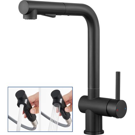CECIPA Robinets de cuisine avec douchette extractible, levier unique rotatif à 360, Mitigeur d'évier de cuisine, 2 modes de pulvérisat (1/5)