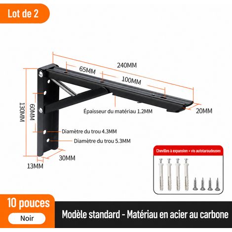 Lot de 2 équerres pliantes à ressort 10 pouces en acier inoxydable noir pour étagère murale noir 10 réf 2851 1 × 1 × 1 cm 440 g – Livraison gratuite
