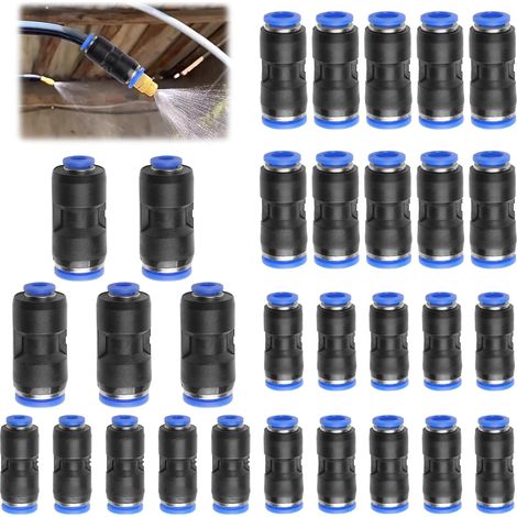 Kit di 30 riduttori per raccordi pneumatici, 4-8, 6-8, 8-10, 6-12 mm, kit di connettori rapidi per tubi dell'aria per raccordi pneumatici. (1/5)