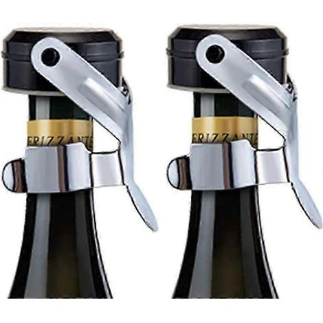 Bouchon de champagne, lot de 2 bouchons en acier inoxydable pour bouteilles de Cava et Prosecco, couleur argent et noir.-AquaForge