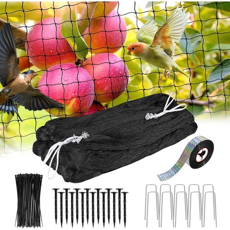 Filet Anti Oiseaux Noir 7,5m x 15m, Filet Protection Oiseaux avec Bande Anti-Oiseaux, Maille Fine de 5 cm, pour Poules, Bassin, Arbres Fruitiers, Jardin, pour Enclos à Poules, Balcon, Toit (1/5)