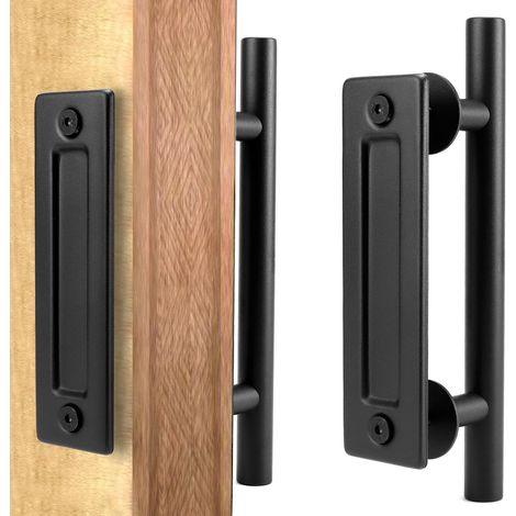 30CM Poignée porte grange, poignee de porte noire double face, poignee de porte universelle, pour portes coulissantes