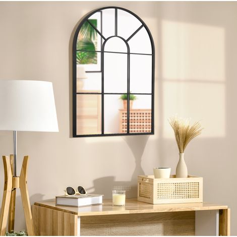 Espejo de pared decorativo con forma de ventana, marco de metal negro, 91 x 60 cm DESVIAE (1/5)