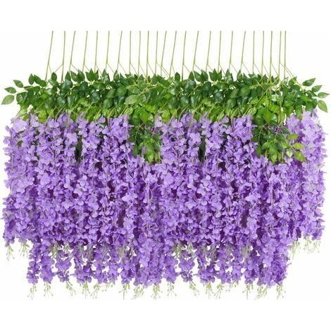 Lot de 12 Artificielle Fleurs, Faux Wisteria Vigne Soie Fleur Suspendue Guirlande pour la Maison Jardin Partie de Mariage Décor Simulation Fleur, 115cm (Violet) (1/5)