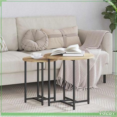 Table d'appoint - ABI - 2 pcs - Chêne artisanal et noir - Ronde - Finition mat (1/5)